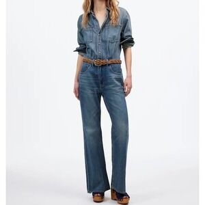 NWT Madewell Denim Relaxed Flare Jumpsuit Croswell Wash Size 12 Utility Casual